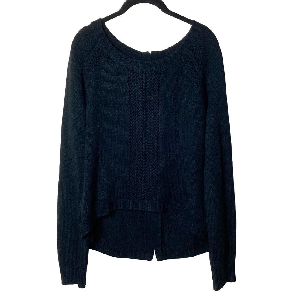 BB Dakota Women Size Small High Low Black Knit Exposed Full Back Zip Sweater